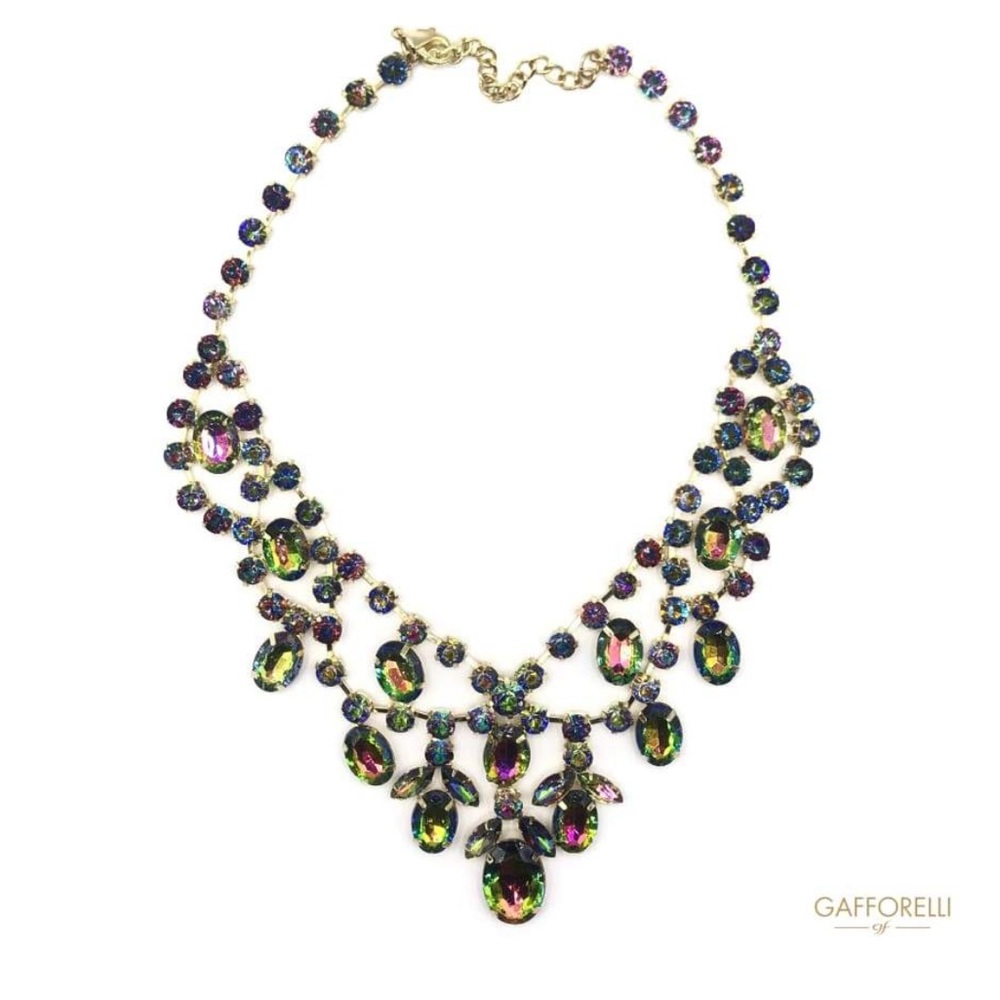 Jeweled bid necklace multi color